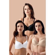 C&city 3'lü Paket Dolgusuz Yumuşak Kaplı Örme Sütyen C37900 Siyah/Beyaz/Ten