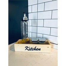 Kitchen Yazılı Ahşap Kasa Kutu Organizer Yağdanlık Sirke Altlık Mutfak Düzenleyici Baharatlık Standı