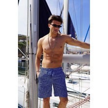 C&city Erkek Dijital Baskılı Uzun Deniz Şort C1132 Lacivert