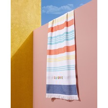 Madame Coco Lumine Pamuklu Plaj Havlusu 70X150 cm Tekil Ürün Beyaz/Turuncu Renk Yumuşak Pamuk ve Polyester