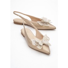 Orıol Altın Cilt Kelebek Taşlı Sivri Burun Arkası Açık Kadın Babet Ayakkabı