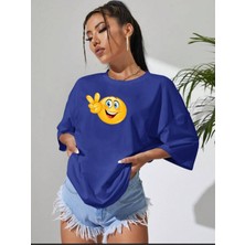 Woodroffe Kadın / Kız Emoji Baskılı Oversize Ünisex T-Shirt Salaş Boyfirend
