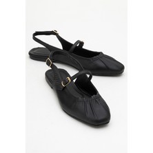 Brıtney Siyah Hakiki Deri Önü Kapalı Kadın Sandalet