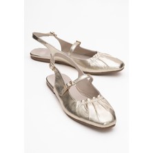 Brıtney Altın Hakiki Deri Önü Kapalı Kadın Sandalet