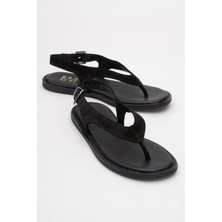 Belinda Siyah Süet Hakiki Deri Kadın Parmak Arası Sandalet