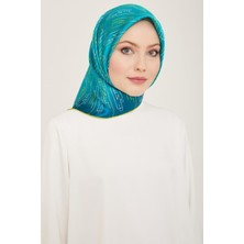 Armine Petrol Yeşil Yazı Desen Tivil İpek Eşarp 9142 - 36