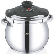 5109 - 2 Parça - Indüksiyonlu Ocak Uyumlu, 22 cm - 7,0 Litre Otomatik ve Tombik Düdüklü Tencere, Gümüş Gövde, Siyah Detay