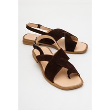 Louna Kahverengi Süet Hakiki Deri Parmak Arası Kadın Sandalet