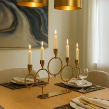 Gold Renk Beş Kollu Metal Şamdan – Modern ve Minimalist Dekoratif Mumluk