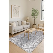 Stonart Eskitme Vintage Desenli Gri Otantik Yıkanabilir Şönil Halı Al 445