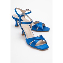 Melin Sax Mavi Saten Çapraz Bantlı Kadın Topuklu Ayakkabı