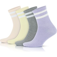 Gowith 4 Çift Pamuklu Çemberli Kısa Yarım Konç Kolej Tipi Spor Patik Yıkamalı Kadın Çorap 2501