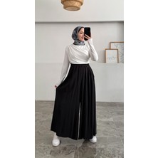 Beli Lastikli Geniş Paça Modal Etekli Pantolon 8809 - Siyah