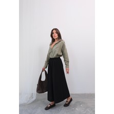 Beli Lastikli Geniş Kesim Kloş double Krep pantolon Etek 5187 - Siyah