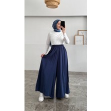 Beli Lastikli Geniş Paça Modal Etekli Pantolon 8809 - Lacivert