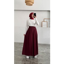 Beli Lastikli Geniş Paça Modal Etekli Pantolon 8809 - Bordo