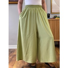 Beli Lastikli Geniş Paça Modal Etekli Pantolon 8809 - Fıstık Yeşili