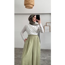 Beli Lastikli Geniş Paça Modal Etekli Pantolon 8809 - Su Yeşili