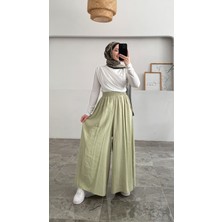 Beli Lastikli Geniş Paça Modal Etekli Pantolon 8809 - Su Yeşili