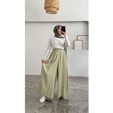 Beli Lastikli Geniş Paça Modal Etekli Pantolon 8809 - Su Yeşili