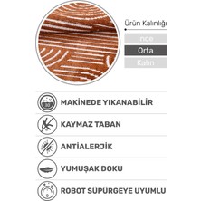 Revna Turuncu / Kiremit Yıkanabilir Halı – Kaydırmaz Taban, Pamuk Dokuma, Salon Mutfak Koridor Için Uygun