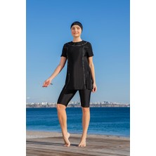 Kadın Kısa Kol Taytlı Biyeli Siyah Mayo C5T2N4O2-2