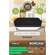 Siyah Silikon Kapaklı Borcam Seti - 1950 cc ve 3200 cc Isıya Dayanıklı Fırın ve Saklama Kabı