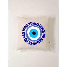 No Bad Vibes Nazar Boncuklu Yıkanmış Keten Kırlent Kılıfı (45X45 Cm)