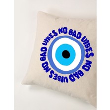 No Bad Vibes Nazar Boncuklu Yıkanmış Keten Kırlent Kılıfı (45X45 Cm)