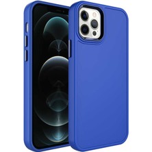 Maks Technology iPhone 12 Pro Max Kılıf Metal Çerçeve ve Buton Tasarımlı Sert Mkst Botox Kapak-Saks Mavi