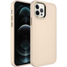 Maks Technology iPhone 12 Pro Max Kılıf Metal Çerçeve ve Buton Tasarımlı Sert Mkst Botox Kapak-Krem