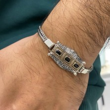 Gümüş Siyah Taşlı Erkek Bileklik