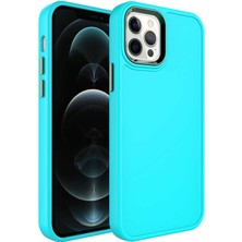 Maks Technology iPhone 12 Pro Max Kılıf Metal Çerçeve ve Buton Tasarımlı Sert Mkst Botox Kapak-Turkuaz