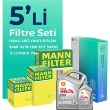 MANN Dacia DOKKER 1.5 Dizel Filtre Bakım Seti Shell Motor Yağlı (2012-2019) 5 Li