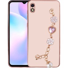 Maks Technology Redmi 9A Kılıf El Tutamaçlı Kamera Korumalı Mkst Taka Silikon Kapak-Pembe