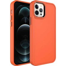 Maks Technology iPhone 12 Pro Max Kılıf Metal Çerçeve ve Buton Tasarımlı Sert Mkst Botox Kapak-Turuncu