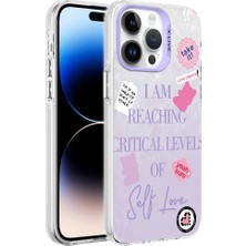 Maks Technology iPhone 14 Pro Kılıf Mermer Desenli Mkst Marbello Kapak-Mor