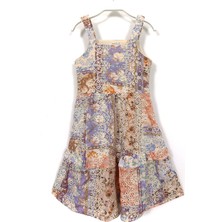 Desenli Kumaş Üzerine Nakış Detaylı Askılı Kız Çocuk Abiye Elbise 001-0002065