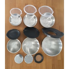 Çelik Rendeli Saklama Kabı (9parça) ve 3'lü Saklama Kabı 15 Parça Set