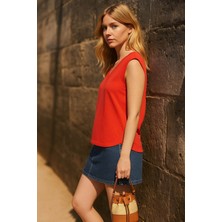 Fashion Friends V Yaka Dantelli Mercan Kadın Bluz 25Y1206K1