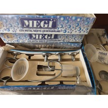 Megi 5'li Vidalı Banyo Aksesuar Seti, Kağıtlık+Havluluk+Sabunluk+Diş Fırçalık+Bornozaskılığı