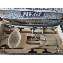 Megi 5'li Vidalı Banyo Aksesuar Seti, Kağıtlık+Havluluk+Sabunluk+Diş Fırçalık+Bornozaskılığı