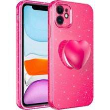 Maks Technology iPhone 11 Kılıf Kamera Korumalı Simli Pop Soketli Lüks Mkst Koton Soketli Kapak-Pembe Koyu
