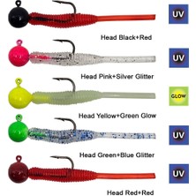 Kendo Hook Worm Jighead+Lrf Silikonu 2gr+4.5cm 5 Adet Head Green+Blue Glitter
