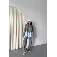 Trend Befaon Polyviskon - Poplin Parçalı Gömlek Pantolon Takım - Gri