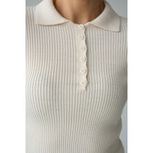 Trend Befaon Polo Yaka 6 Düğmeli Kazak - Krem