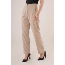 Trend Befaon Çift Pens Detaylı Krem Pantolon