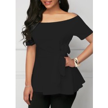 Trend Befaon Kadın Kısa Kollu Madonna Yaka Yandan Bağlamalı Ithal Krep Bluz