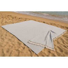Hc Company Fabricon %100 Pamuk Plaj Örtüsü 170X220 cm – Gri Elmas Desen Saçaklı