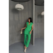 Janes Jakar Kumaş Yelek - Pantolon Takım - Yeşil